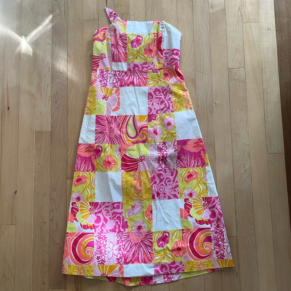 Vintage Lilly Pulitzer Strapless Floral Midi Sundress with Tie Back Size 2